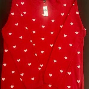 Talbots Red Heart Pattern Sweater With Pink Hearts